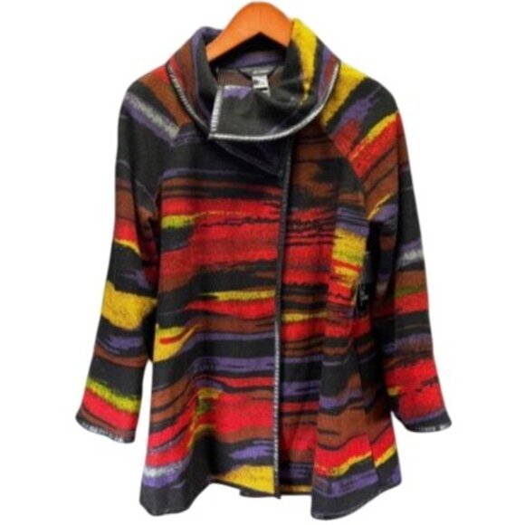 Ali Miles Womens southwestern pattern Cardigan Jacket Size Large faux leather - Picture 1 of 15